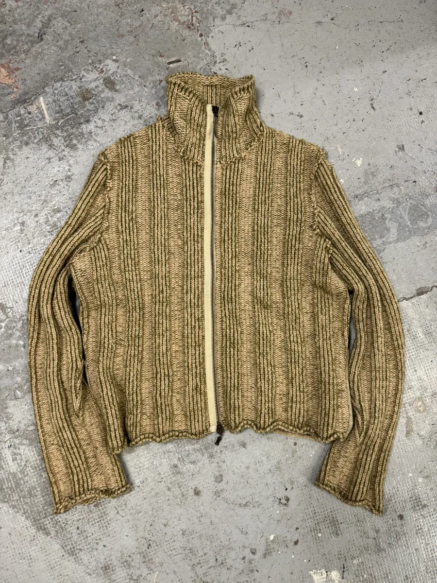 FW2000 Roberto Cavalli Camel Wool Tiger Back Zip-up Sweater - Image 6