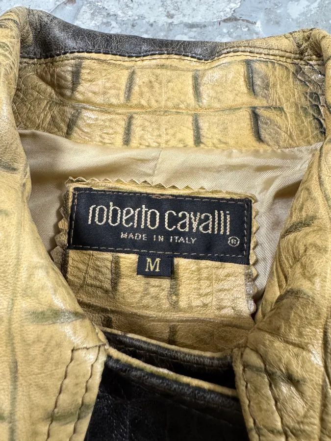 FW2000 Roberto Cavalli Crocodile Effect Asymmetrical Leather Jacket - Image 11