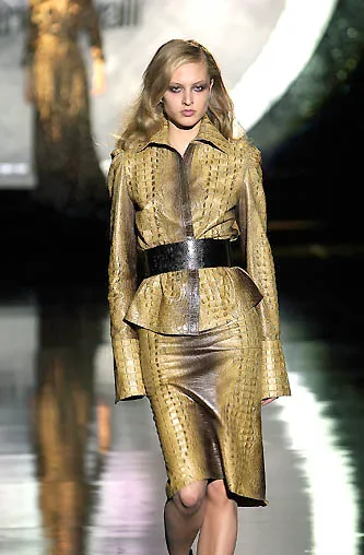 FW2000 Roberto Cavalli Crocodile Effect Asymmetrical Leather Jacket - Image 2