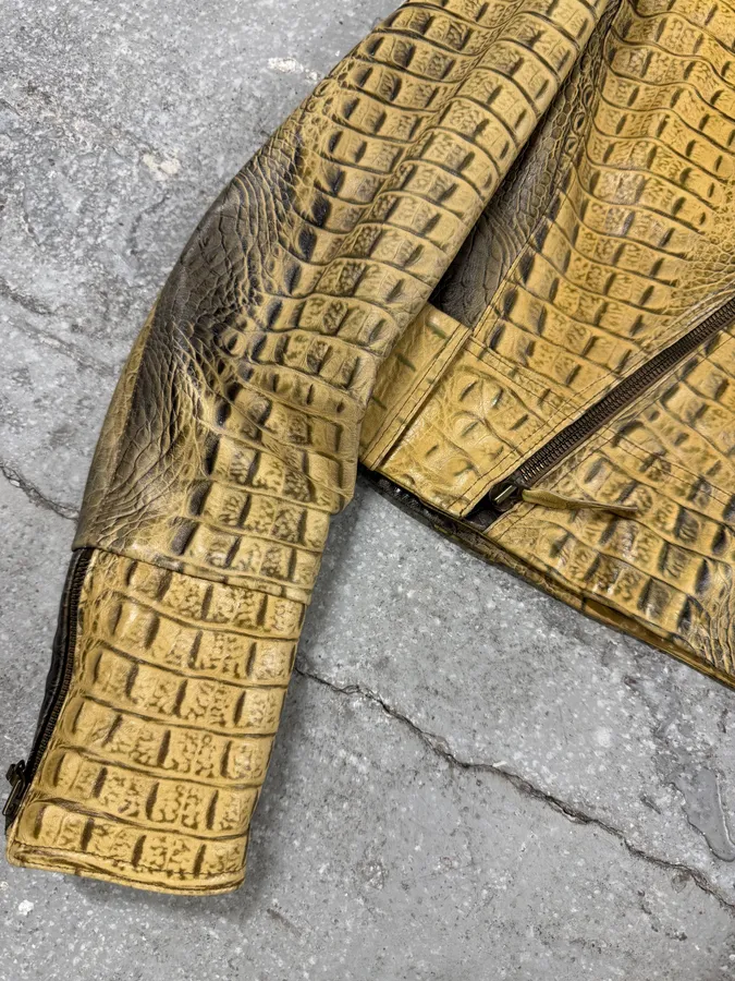 FW2000 Roberto Cavalli Crocodile Effect Asymmetrical Leather Jacket - Image 7