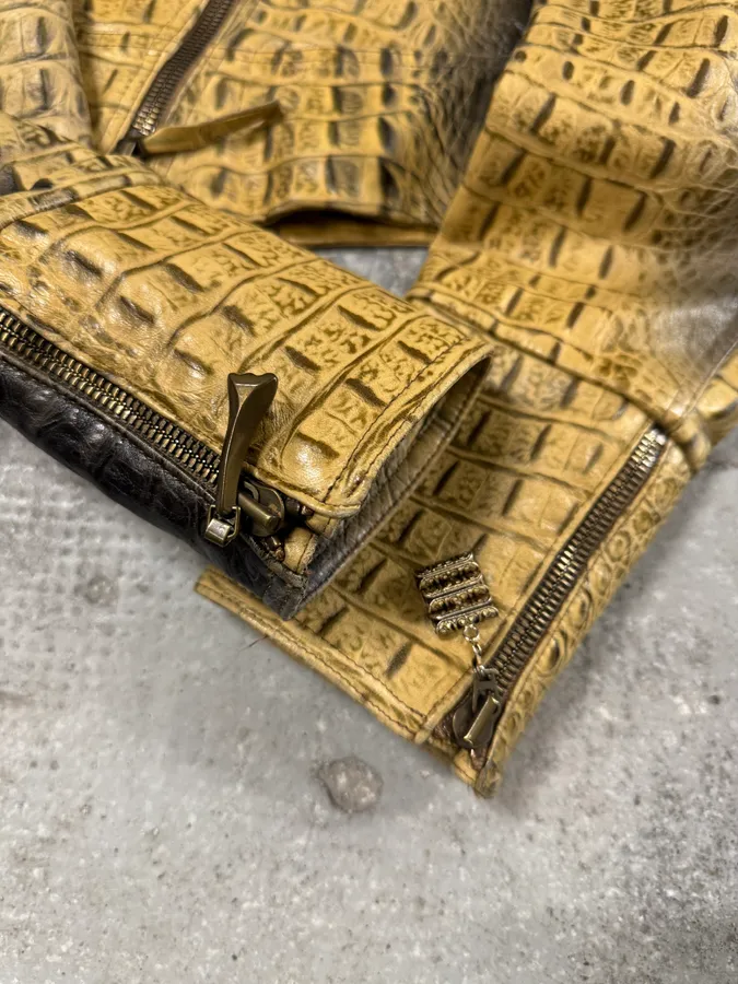 FW2000 Roberto Cavalli Crocodile Effect Asymmetrical Leather Jacket - Image 8