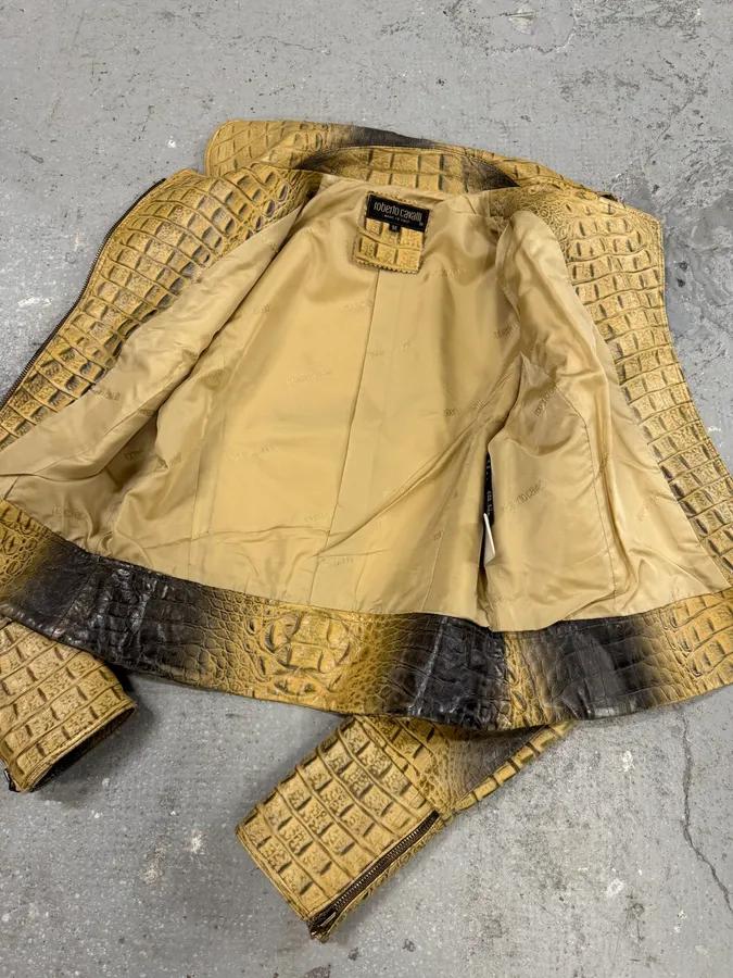 FW2000 Roberto Cavalli Crocodile Effect Asymmetrical Leather Jacket - Image 9
