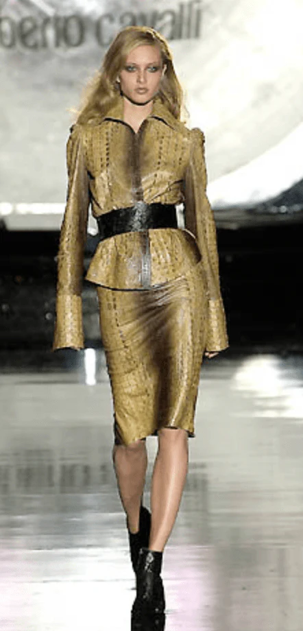 FW2000 Roberto Cavalli Crocodile Effect Embossed Leather Trench Coat - Image 3