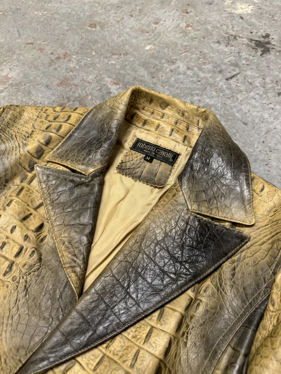 FW2000 Roberto Cavalli Crocodile Effect Embossed Leather Trench Coat - Image 9