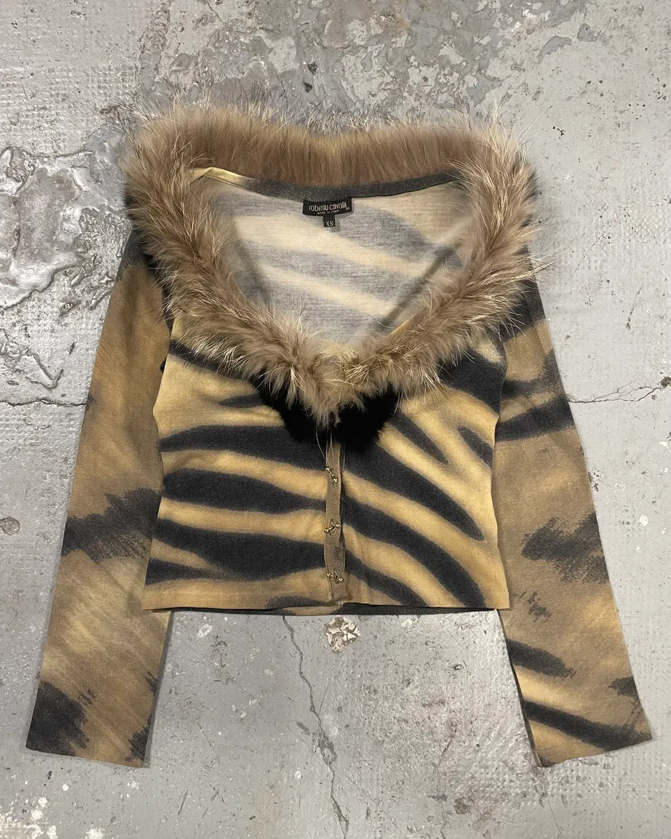 FW2000 Roberto Cavalli Gold Tiger Savage Fur Cardigan - Image 5