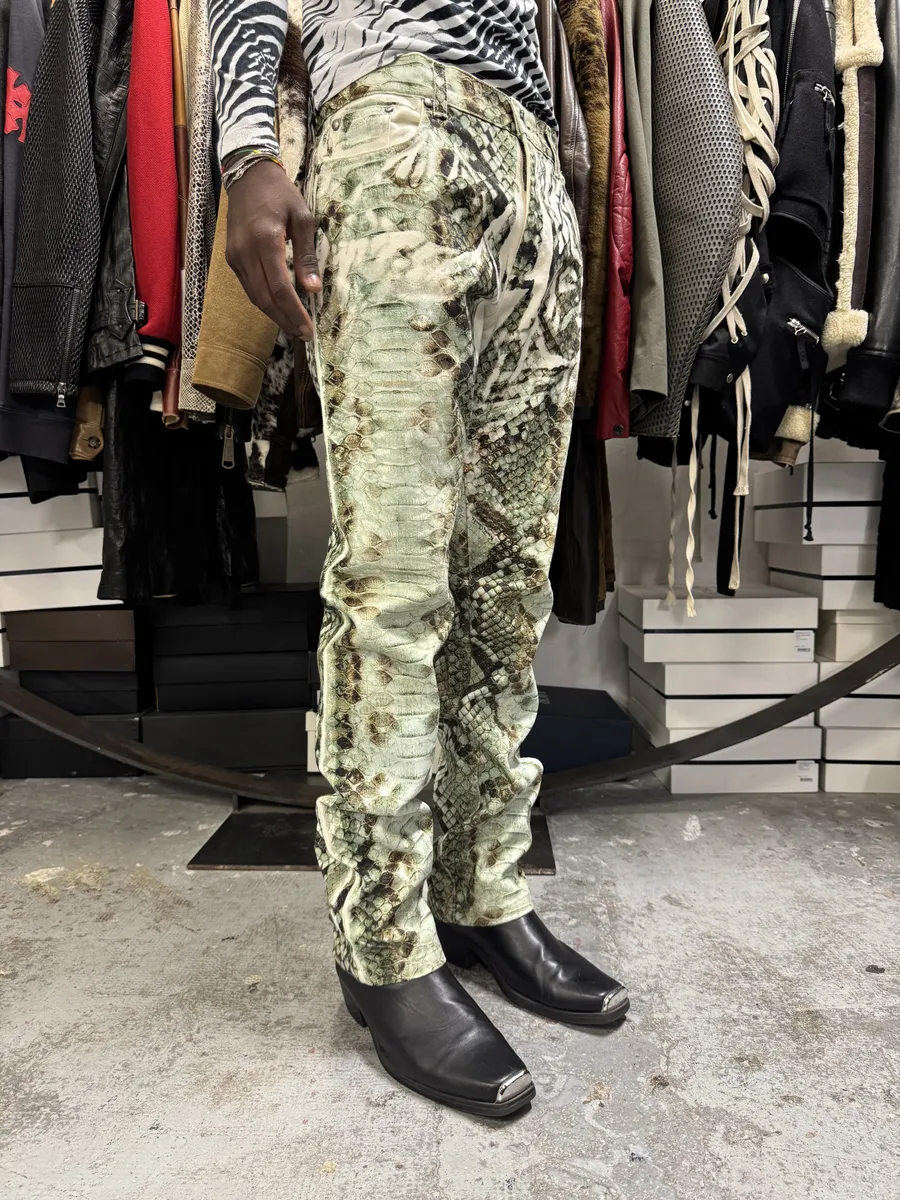 FW2000 Roberto Cavalli Snakeskin Green Effect Vibrant Pants - Image 4