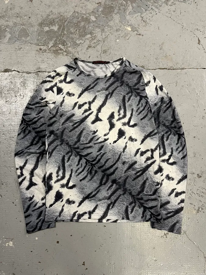 FW2000 Roberto Cavalli White & Blue Zebra Savage Longsleeves - Image 3