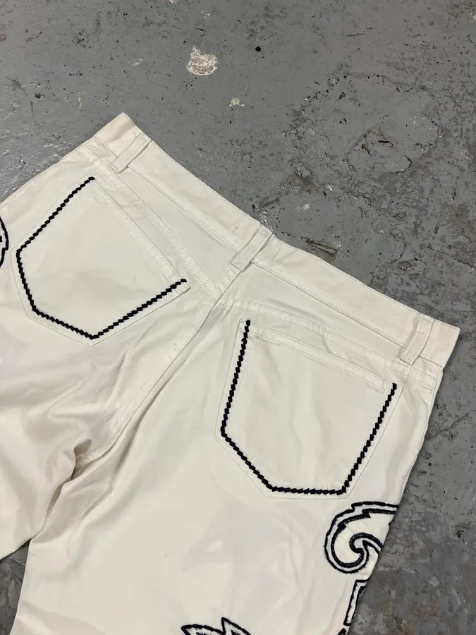 FW2000 Roberto Cavalli White & Navy Signature Pants - Image 5