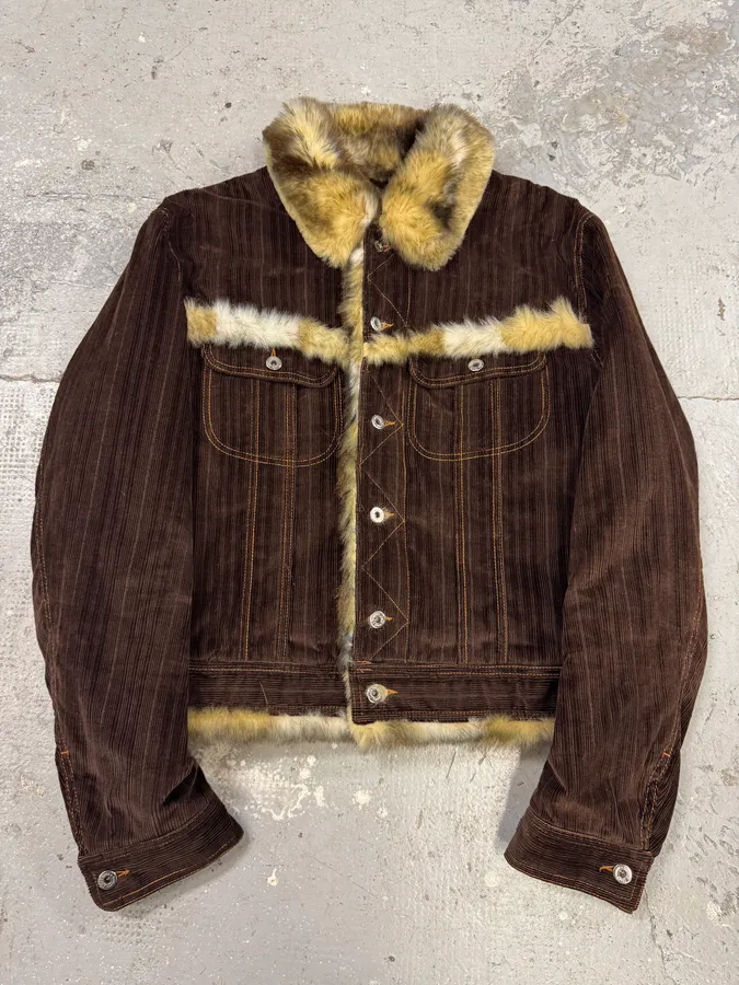 FW2001 Dolce & Gabbana Fur Striped Corduroy Jacket