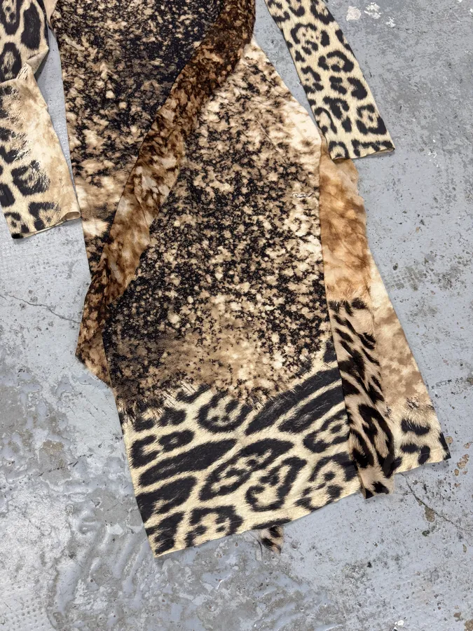 FW2001 Roberto Cavalli Cheetah Abstrat Tan Silk Dress - Image 11