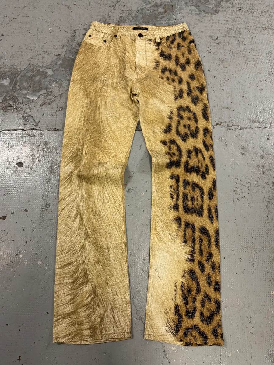 FW2001 Roberto Cavalli Leopard Fur Beige Pants