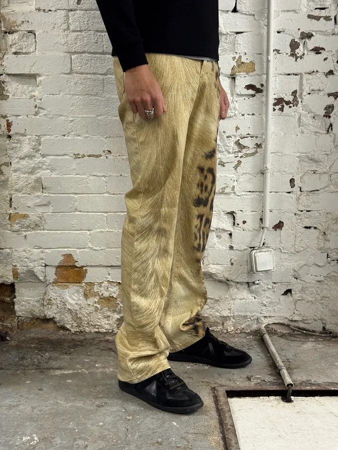 FW2001 Roberto Cavalli Leopard Fur Beige Pants - Image 4