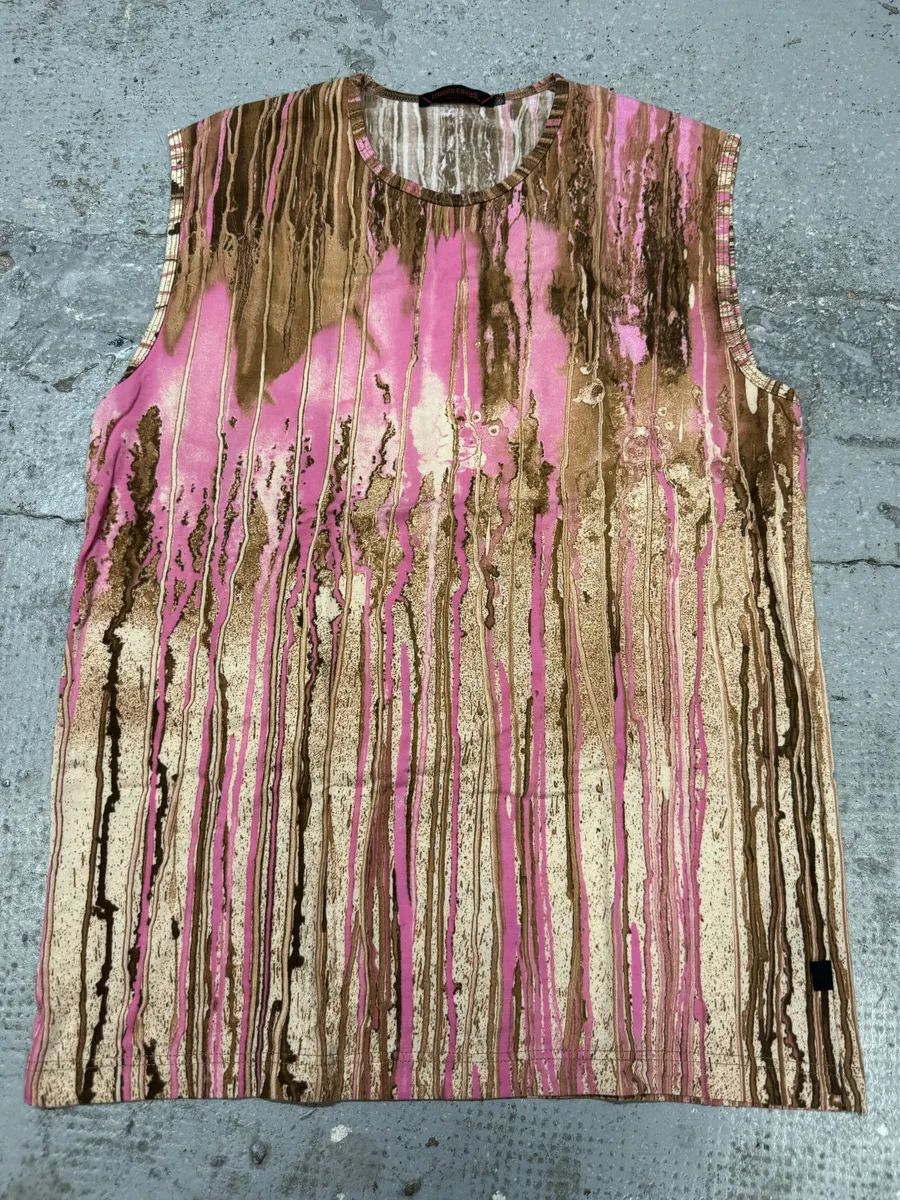 FW2001 Roberto Cavalli Pink Abstract Painted Tank Top