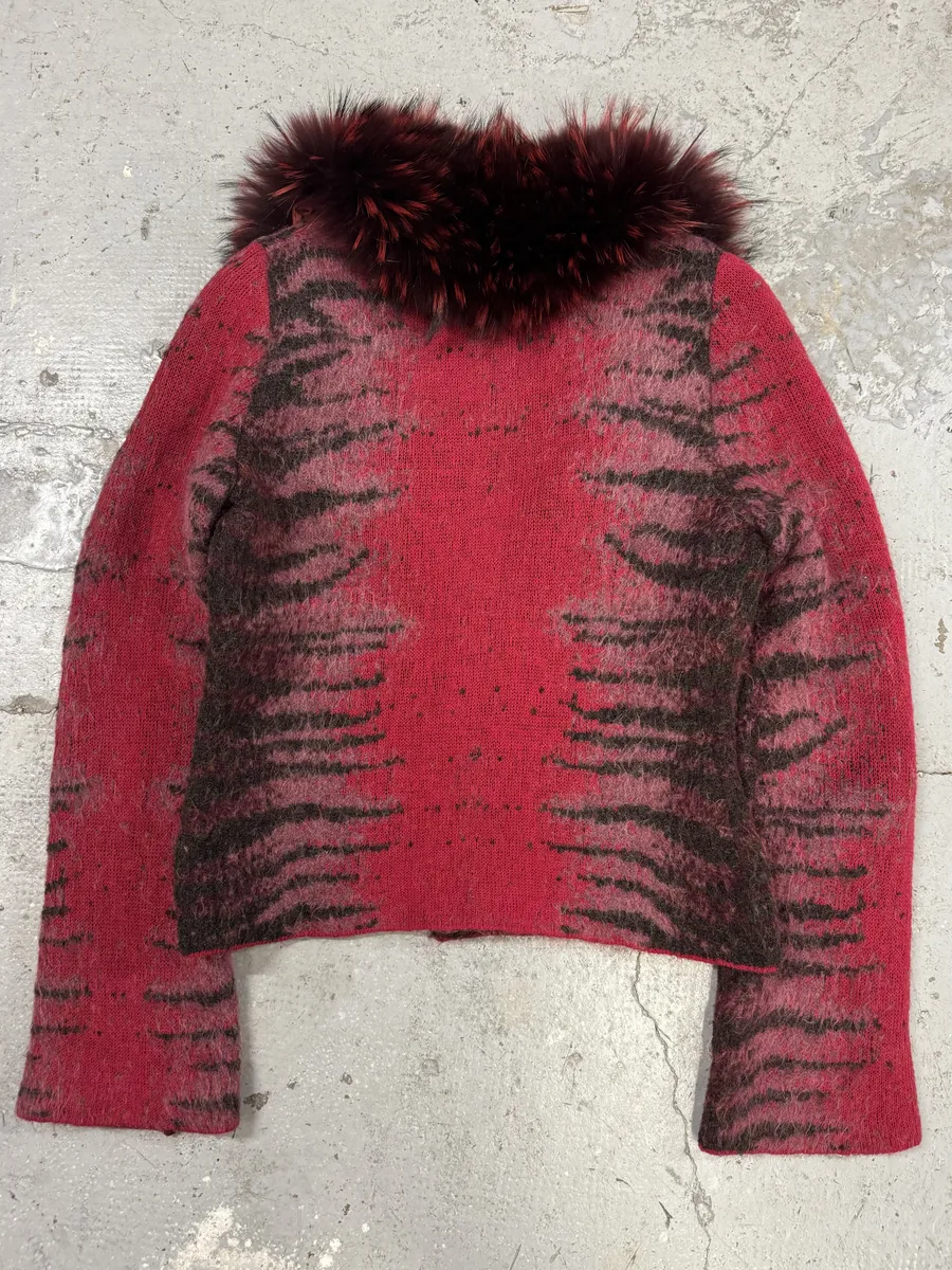 FW2001 Roberto Cavalli Red Zebra Savage Devil Fur Cardigan - Image 2