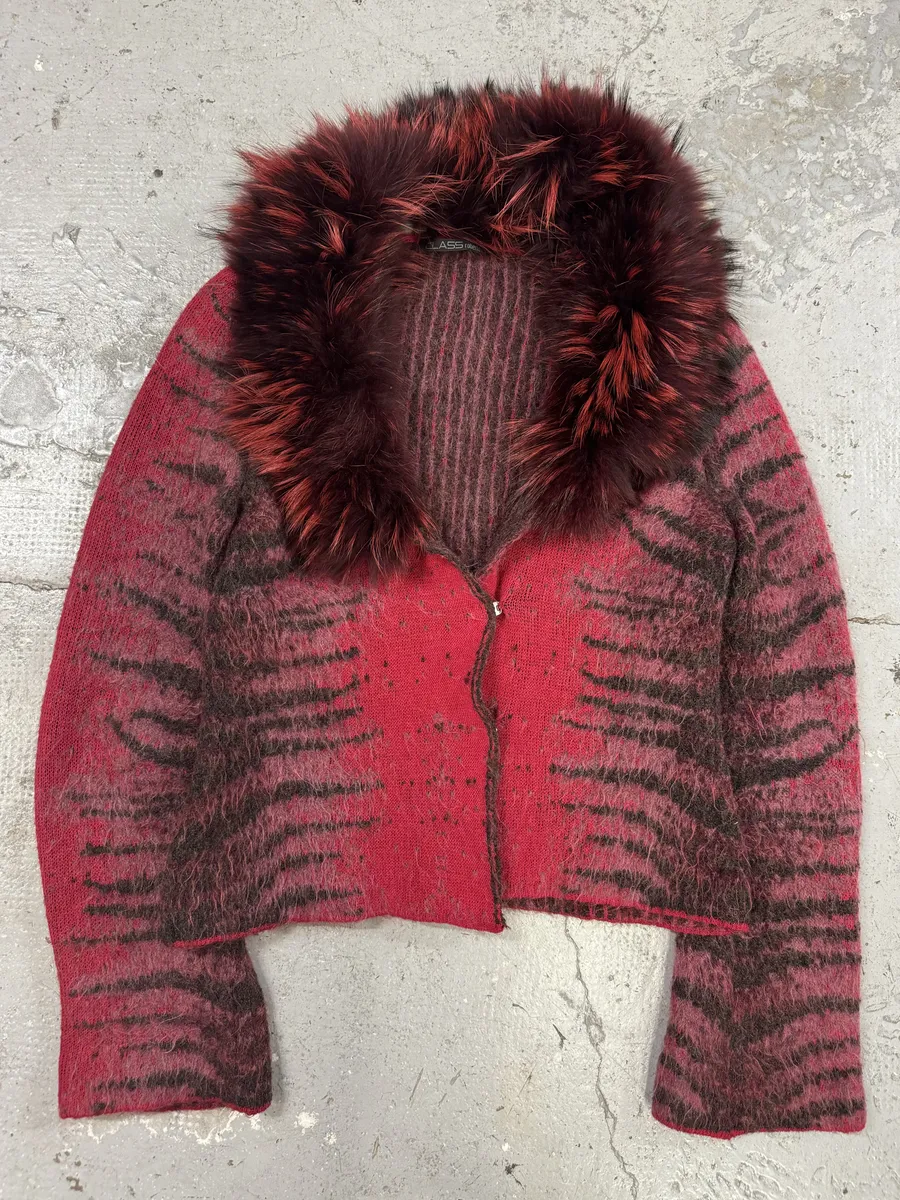 FW2001 Roberto Cavalli Red Zebra Savage Devil Fur Cardigan - Image 5