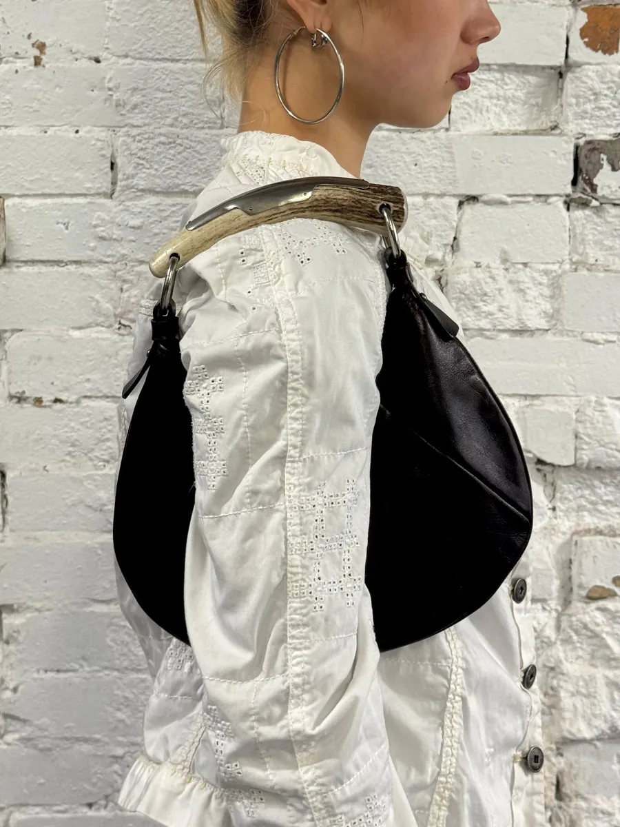 FW2001 Yves Saint Laurent Mini Mombasa Horn Oil Spill Black Leather Bag - Image 3