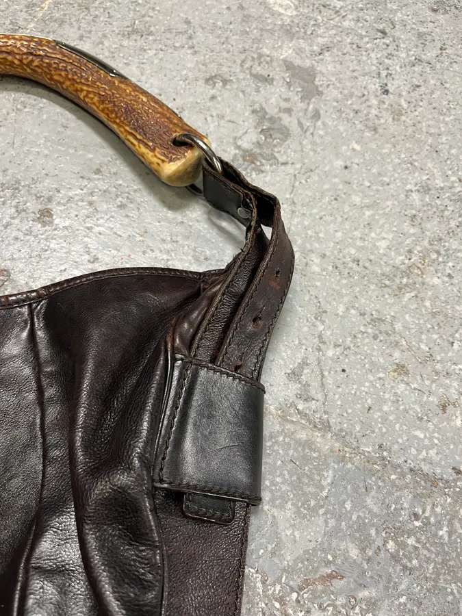FW2001 Yves Saint Laurent Tom Ford Mombasa Organic Horn Handle Dark Brown Leather Bag - Image 5