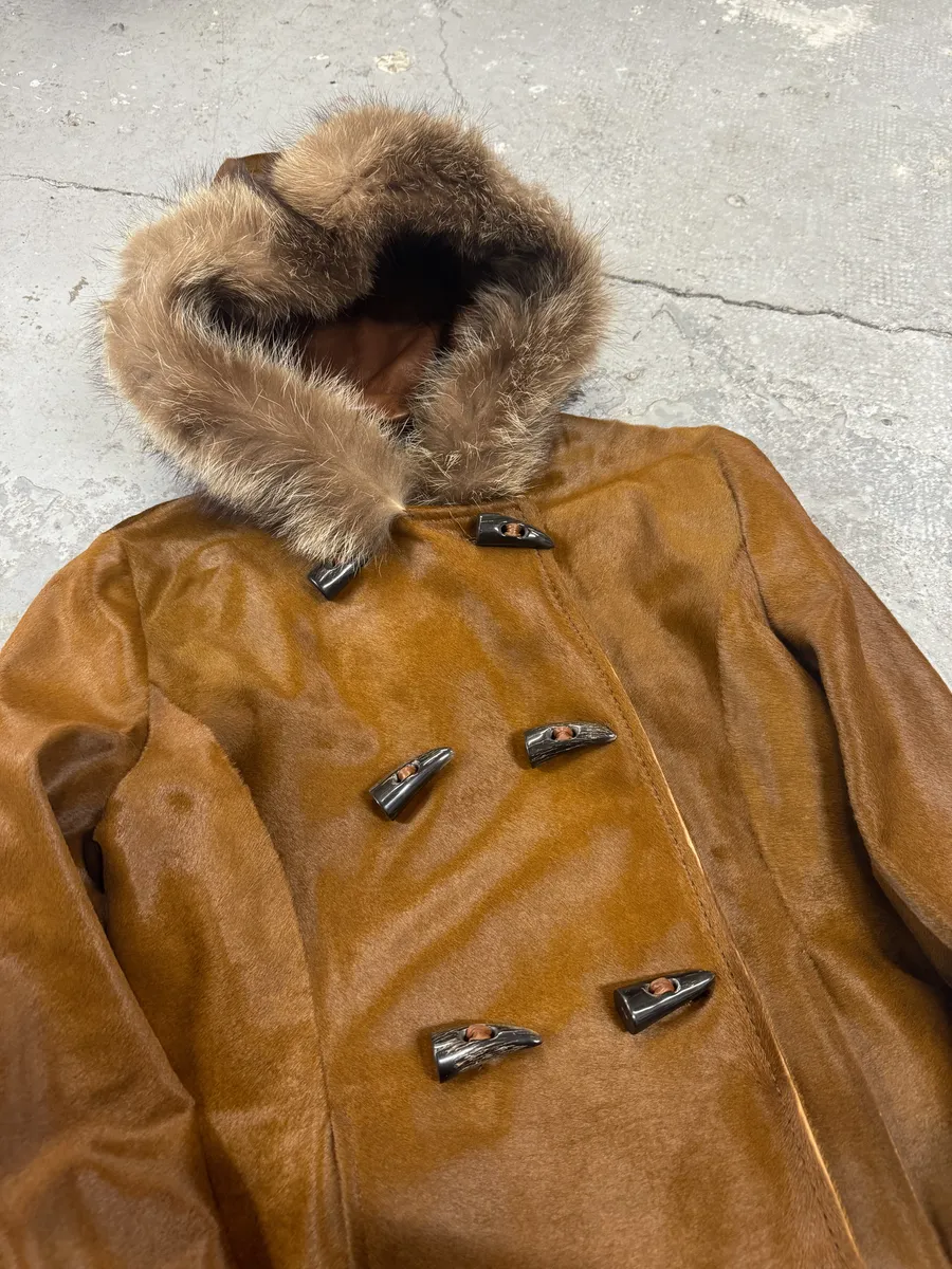 FW2002 Dolce & Gabbana Pony Hair Camel Calf Leather Duffle Coat - Image 10