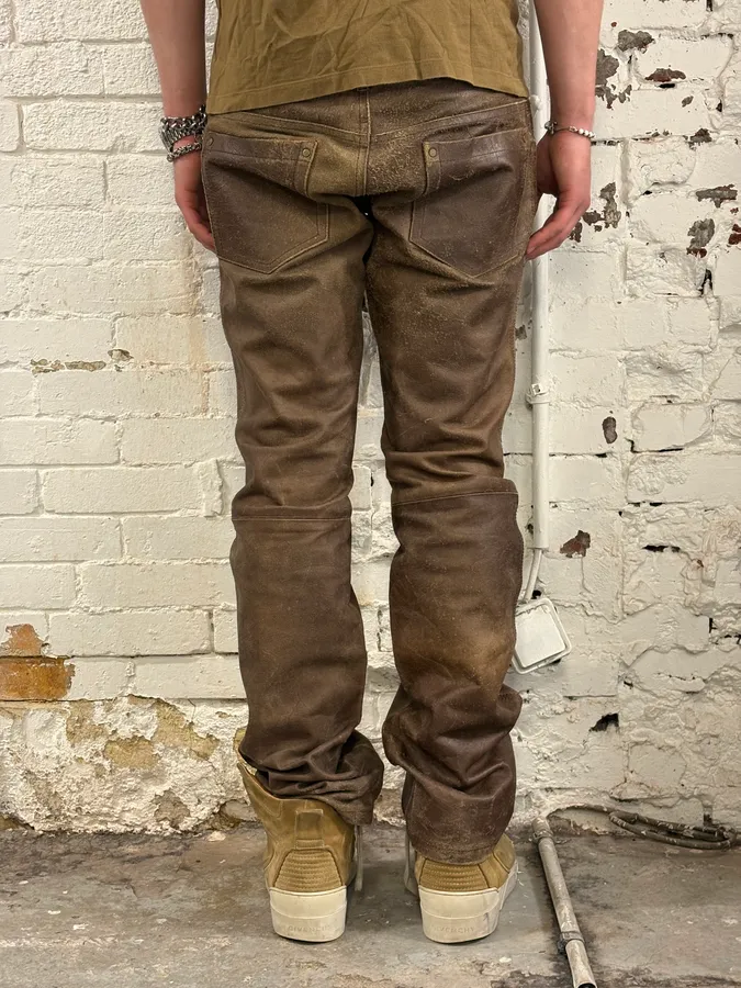 FW2002 Dsquared2 Brown Leather Eroded Pants - Image 4