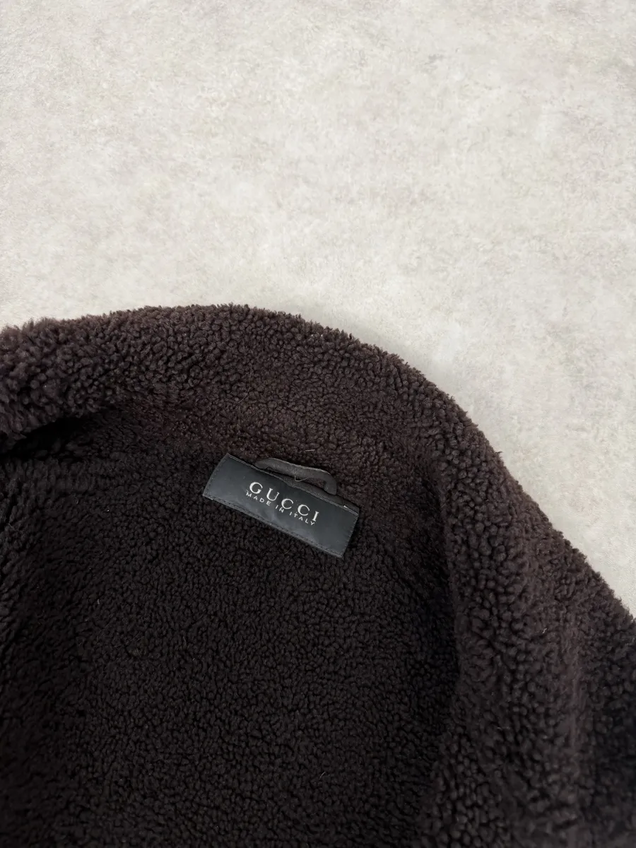 FW2002 Gucci Shearling Lamb Fur Brown Premium Leather Jacket - Image 10