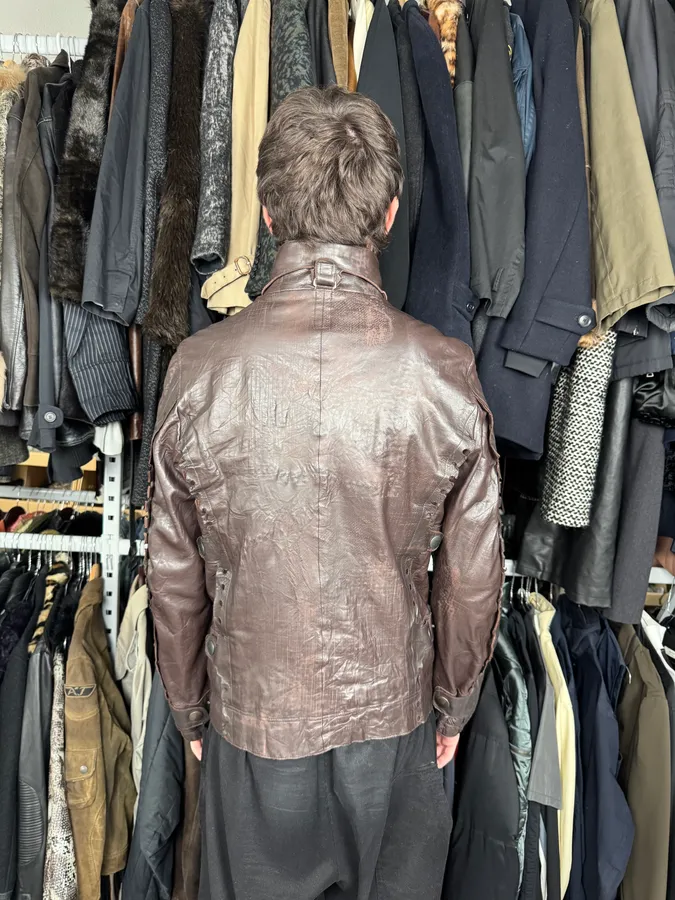 FW2002 Marithé + François Girbaud Brown Plissed Leather Jacket - Image 6