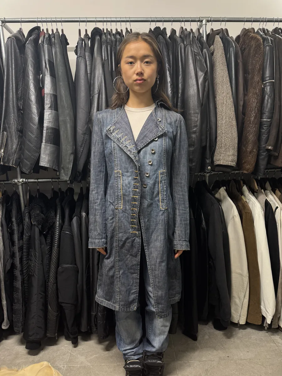FW2002 Plein Sud Asymmetrical Buttoned Long Denim Jacket - Image 4