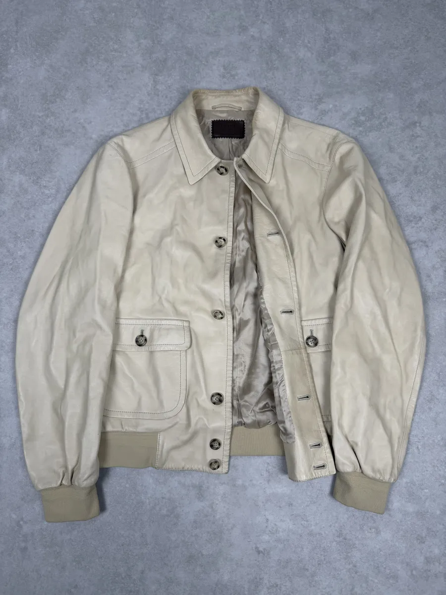 FW2002 Prada Beige Buttoned Leather Classy Jacket - Image 11