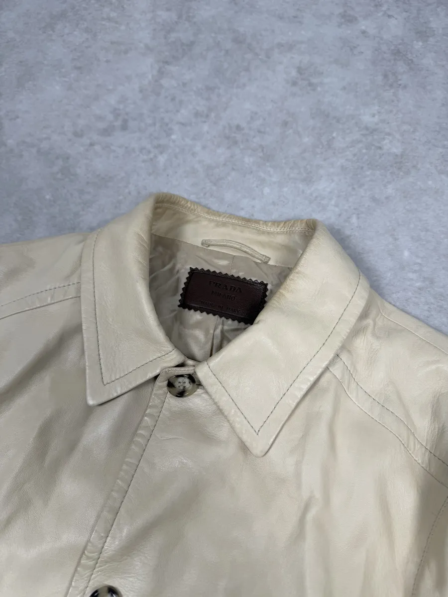 FW2002 Prada Beige Buttoned Leather Classy Jacket - Image 12