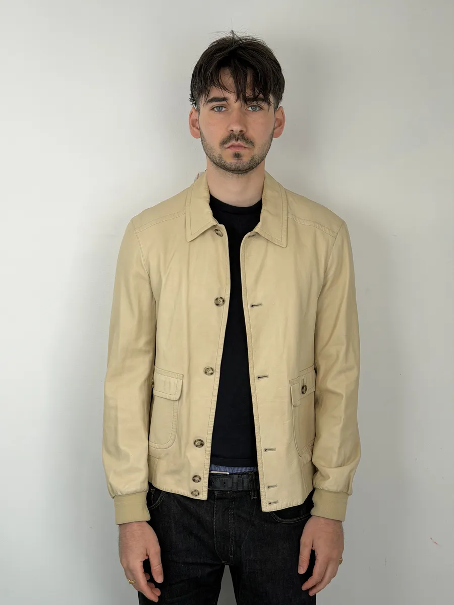 FW2002 Prada Beige Buttoned Leather Classy Jacket - Image 3