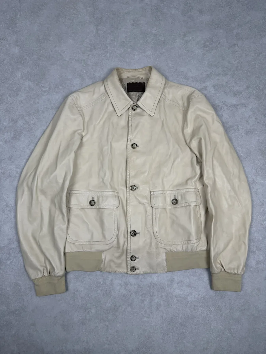 FW2002 Prada Beige Buttoned Leather Classy Jacket - Image 5