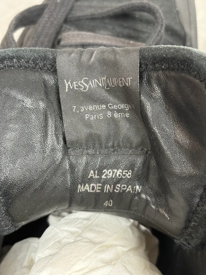 FW2002 Yves Saint Laurent Black Suede Leather High Sneakers - Image 9