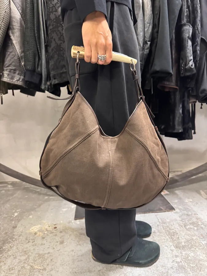 FW2002 Yves Saint Laurent Tom Ford Mombasa Organic Metal Horn Handle Brown Canva Bag - Image 2