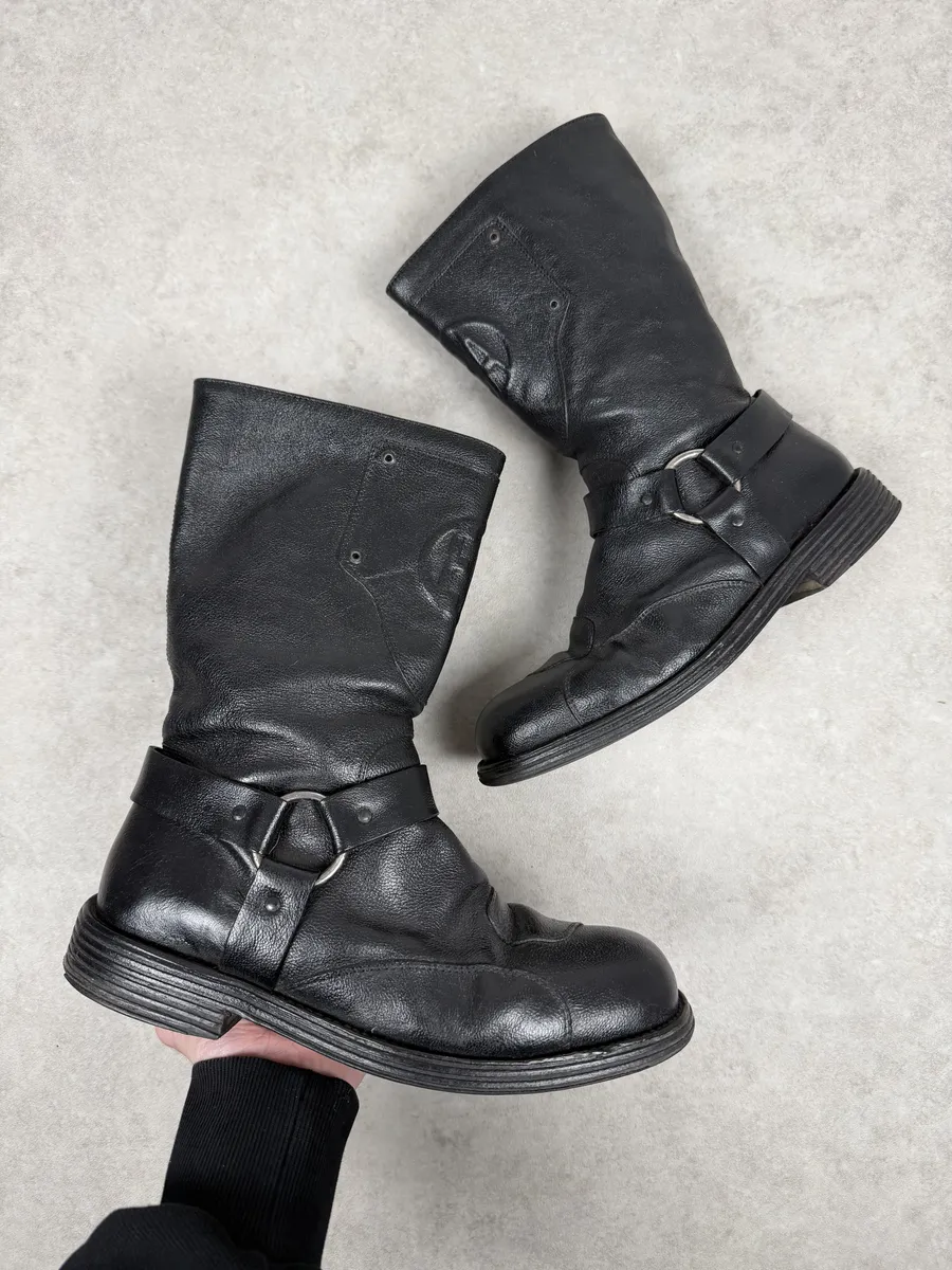 FW2003 Emporio Armani Black Leather High Biker Boots
