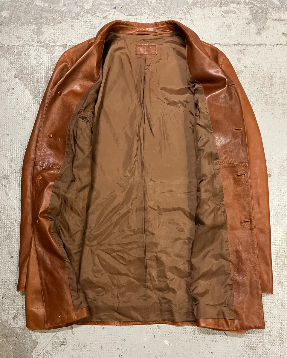 FW2003 Prada Cognac Brown Leather Long Coat - Image 8