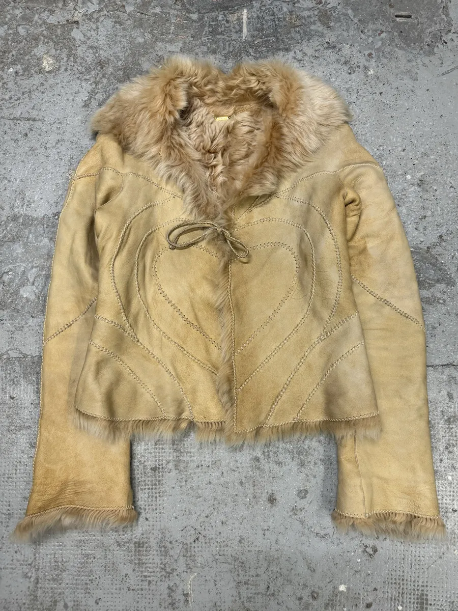 FW2003 Roberto Cavalli Beige Hearth Leather Fur Jacket - Image 6