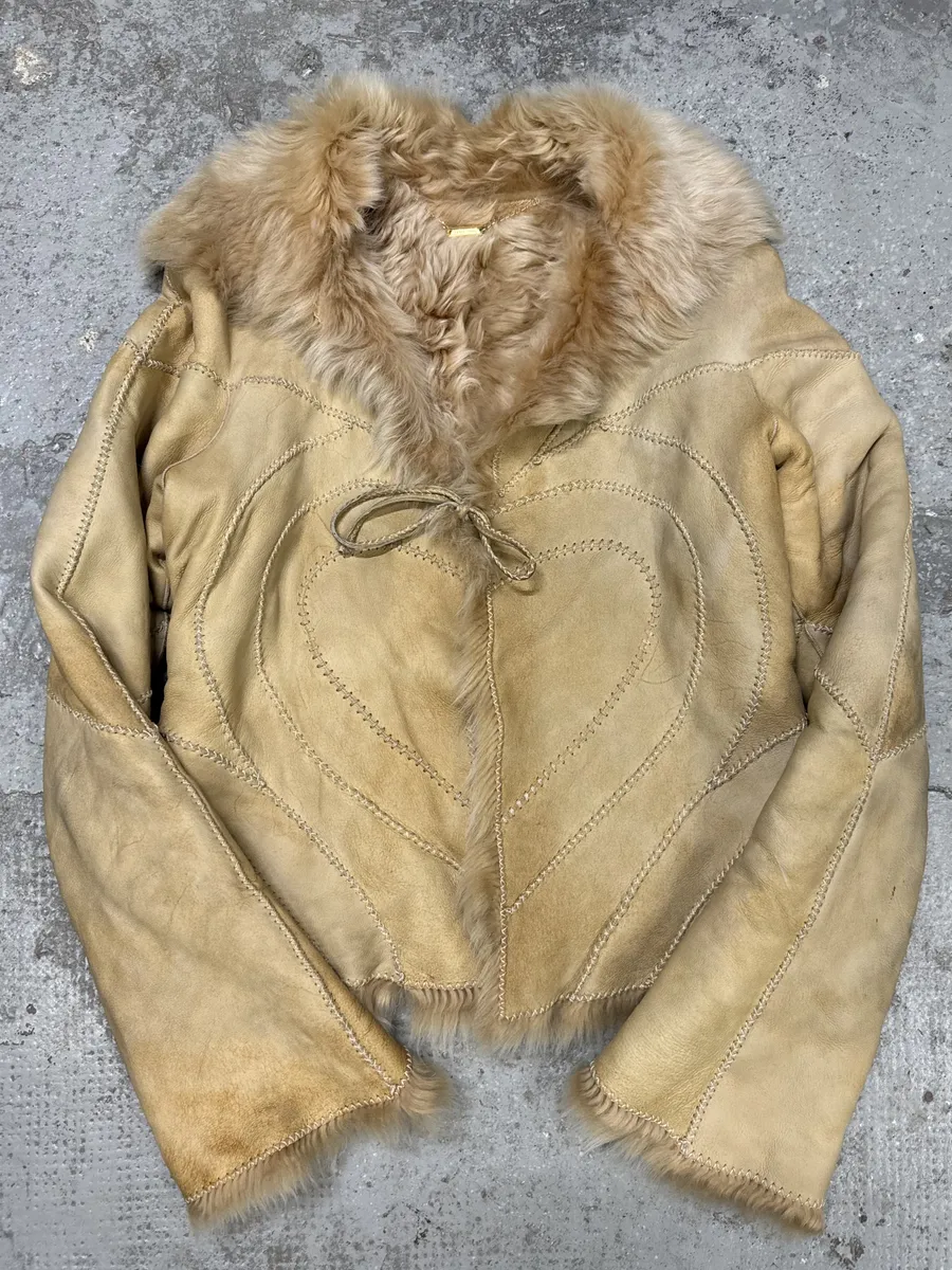 FW2003 Roberto Cavalli Beige Hearth Leather Fur Jacket - Image 9