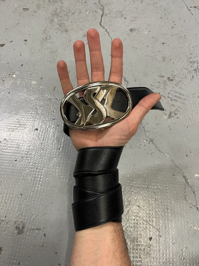 FW2003 Yves Saint Laurent YSL Logo Black Leather Belt
