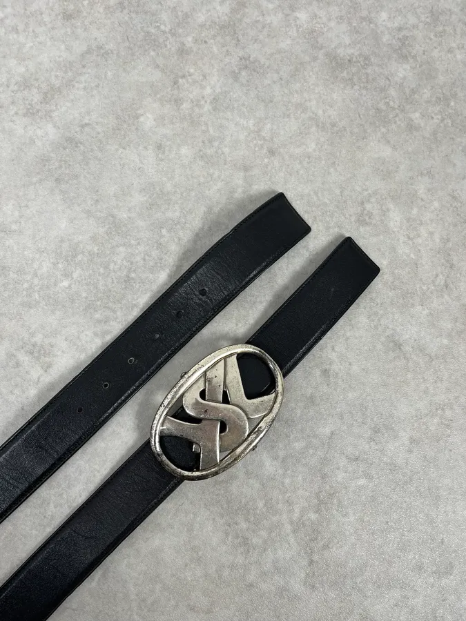FW2003 Yves Saint Laurent YSL Logo Black Leather Belt - Image 4