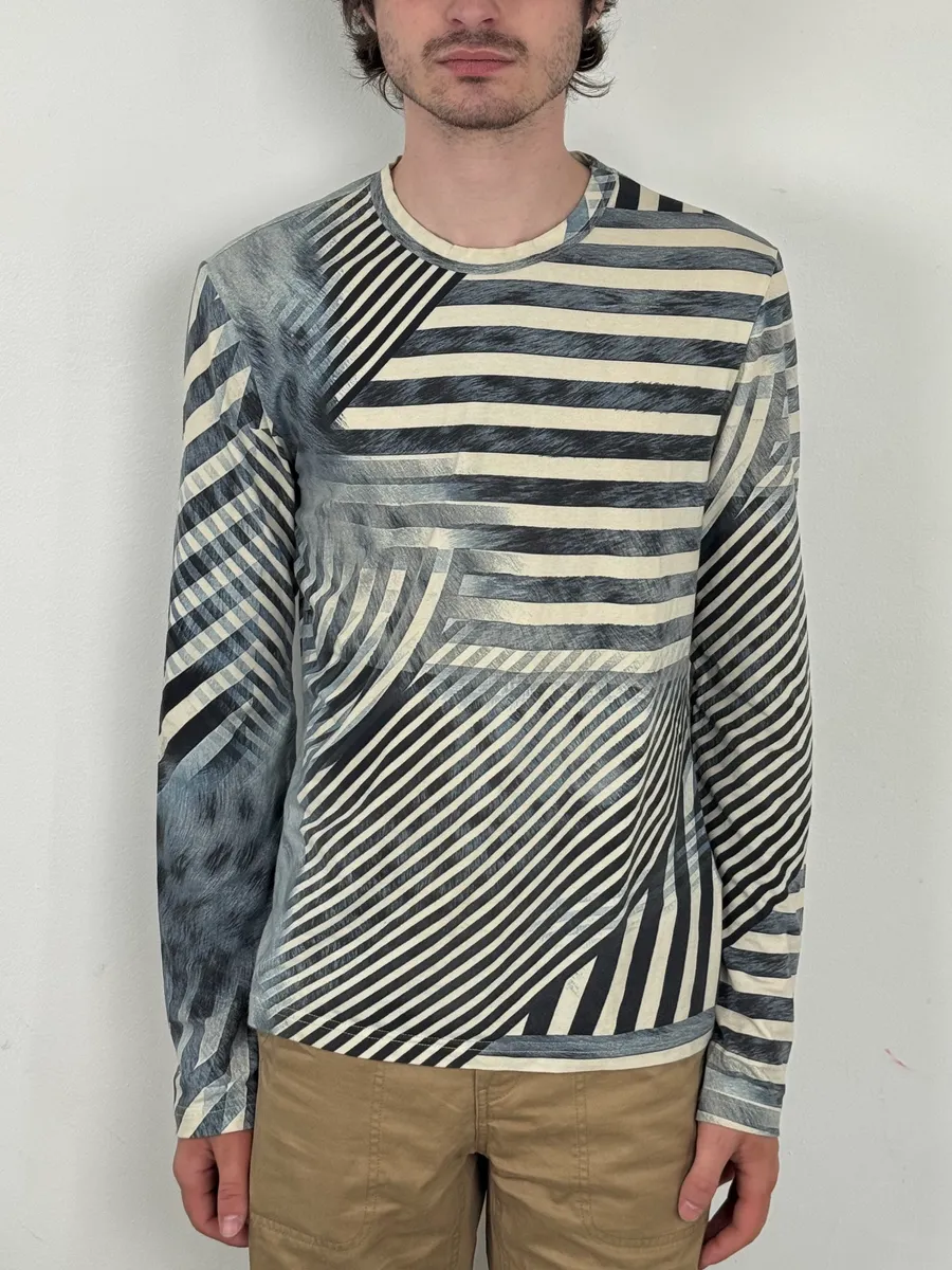 FW2004 Cavalli Blue & White Brush Striped Longsleeve T-Shirt - Image 2