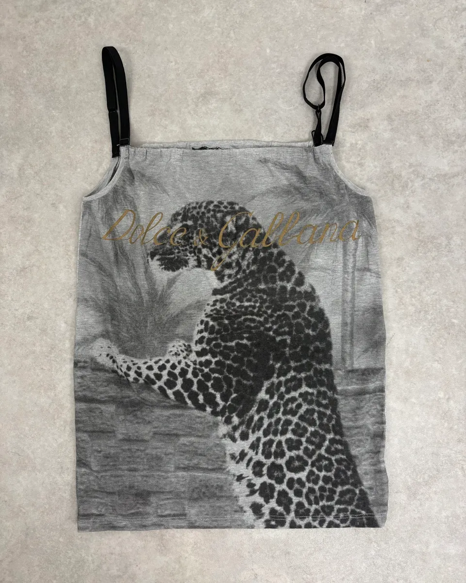 FW2004 Dolce & Gabbana Grey Leopard Tank Top