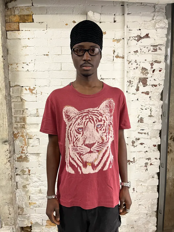 FW2004 Dolce & Gabbana White Tiger Bordeaux T-Shirt