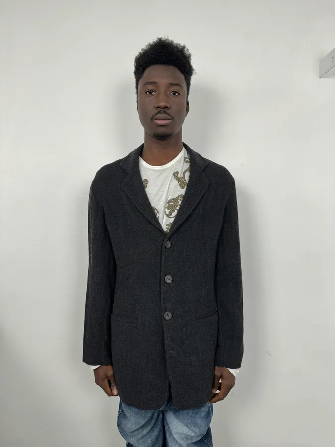 FW2004 Emporio Armani Black Grey Wool Blazer Suit Jacket - Image 2