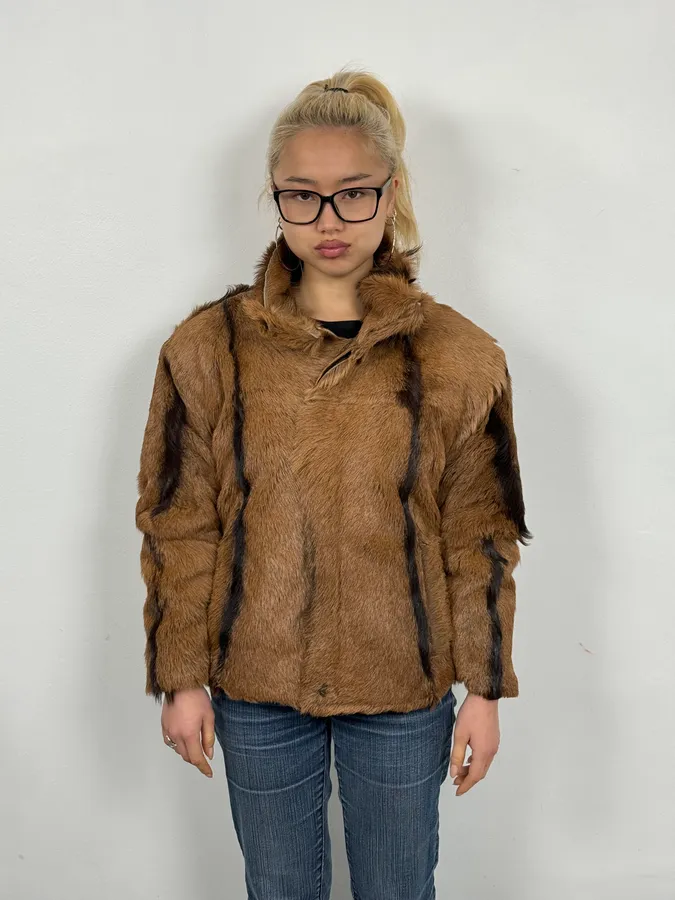 FW2005 Cavalli Goat Fur Camel Leather Jacket - Image 2