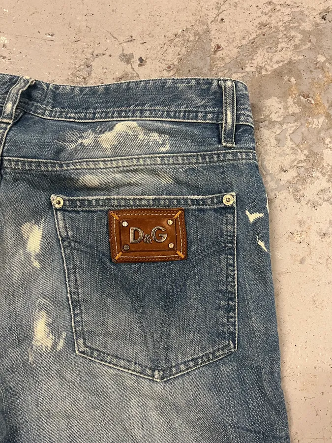 FW2005 Dolce & Gabbana Blue Painted Irregular Denim Jeans - Image 9