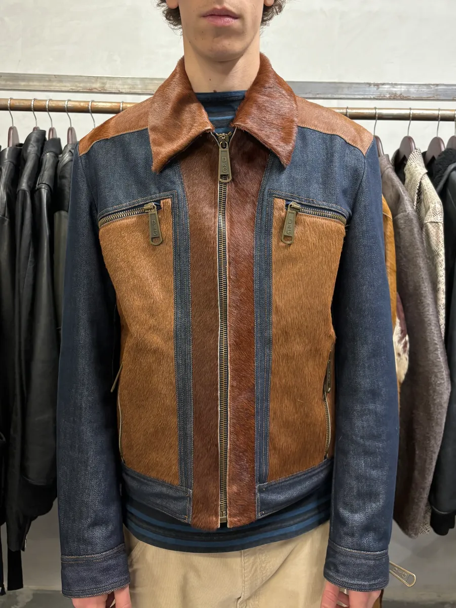 FW2005 Dolce & Gabbana Brown Pony Hair Denim Jacket - Image 2