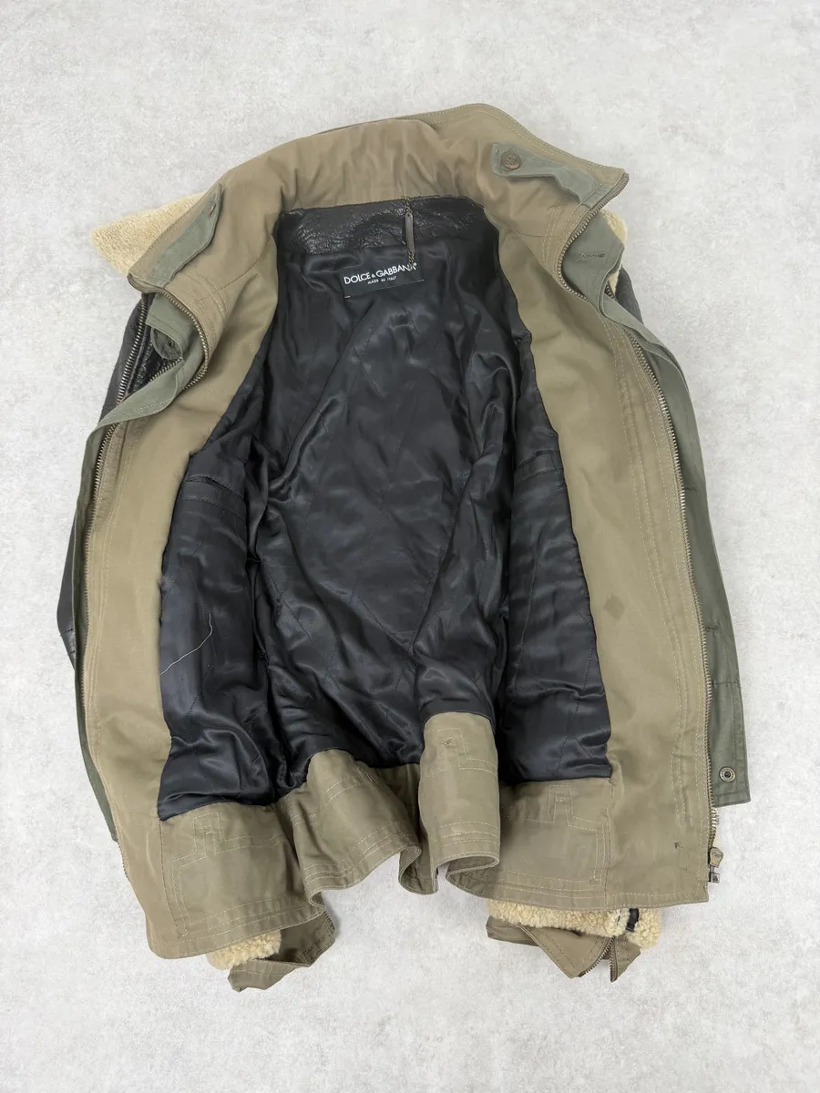 FW2005 Dolce & Gabbana Heavy Shearling Army Combat Leather Jacket - Image 13