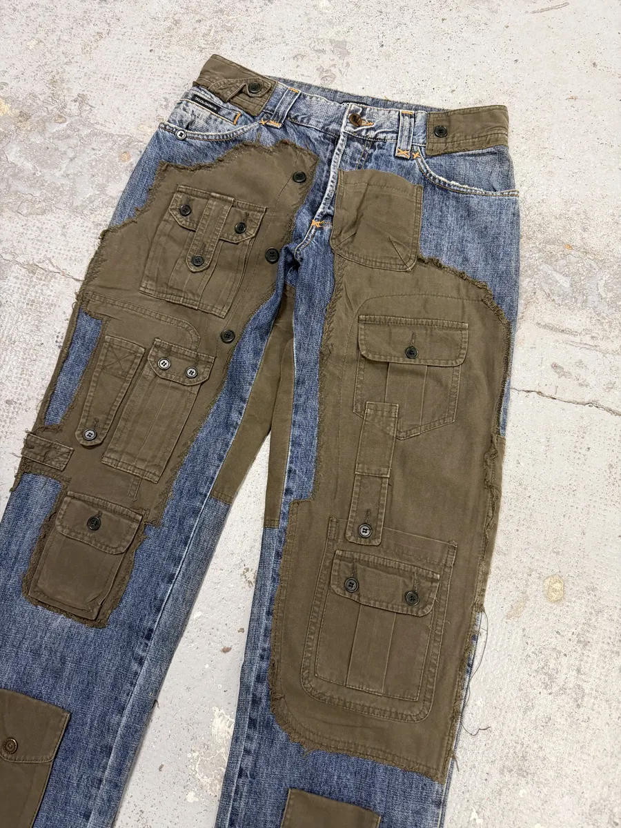 FW2005 Dolce & Gabbana Hybrid Khaki Multi-Pocket Cargo Denim Pants - Image 8