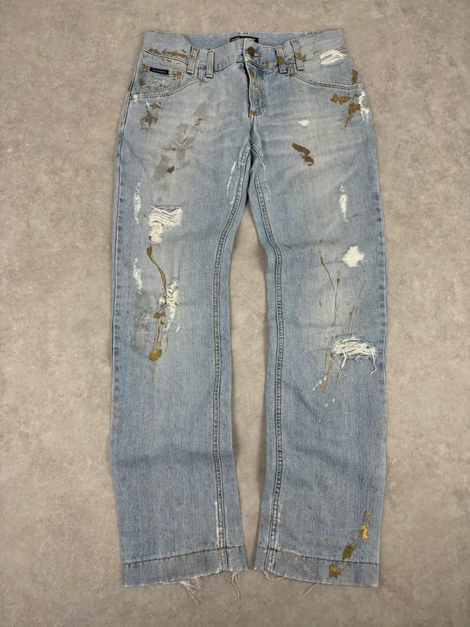 FW2005 Dolce & Gabbana Light Blue Denim Distressed Jeans