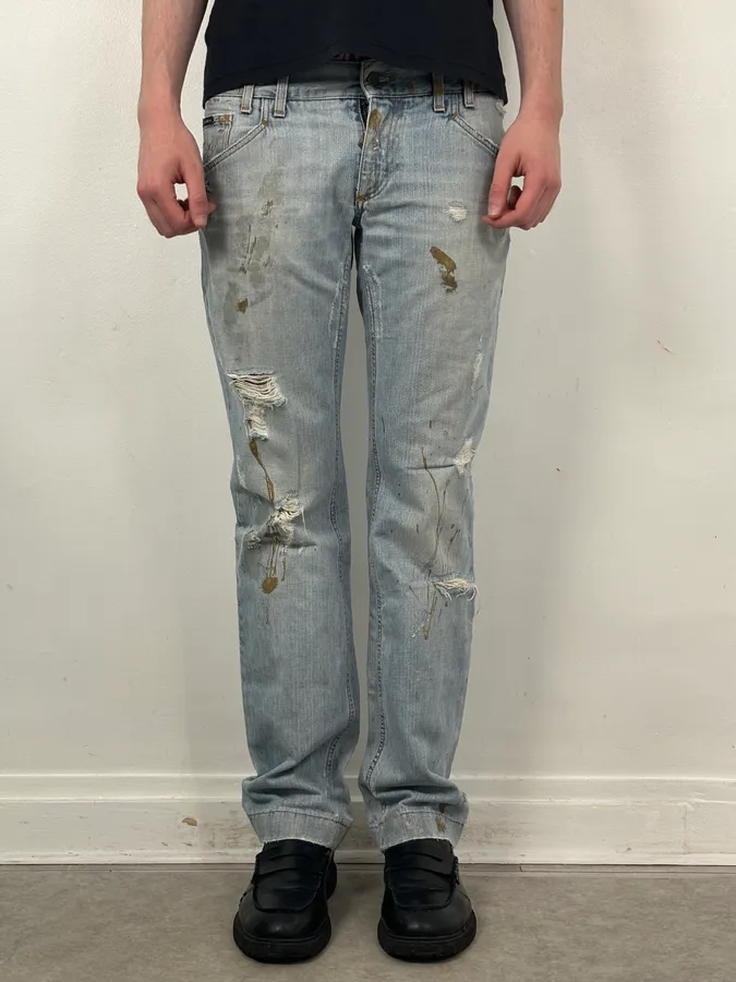 FW2005 Dolce & Gabbana Light Blue Denim Distressed Jeans - Image 3