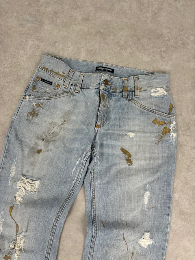 FW2005 Dolce & Gabbana Light Blue Denim Distressed Jeans - Image 6